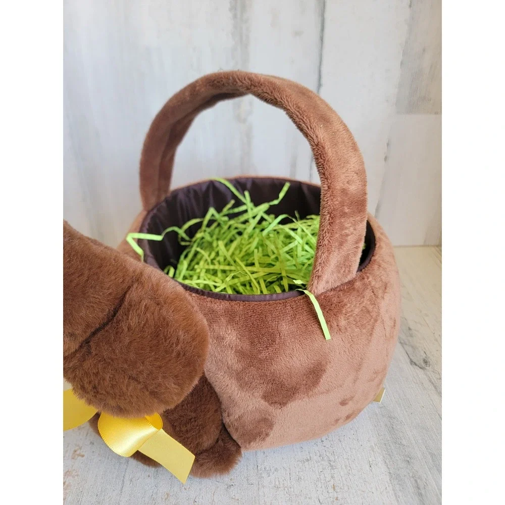 faux Chocolate Easter Bunny plush basket spring home decor rabbit bucket bow
